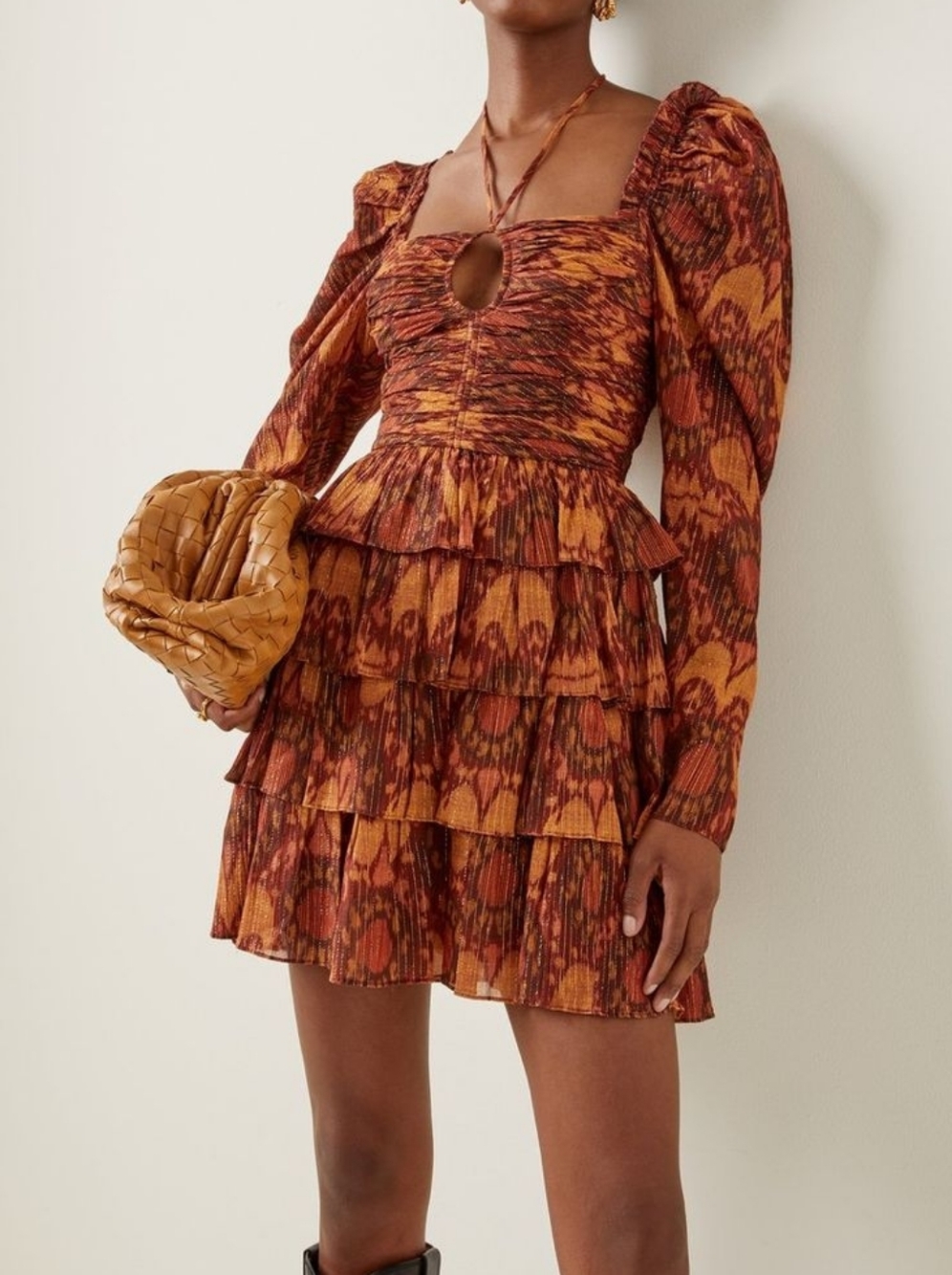 Ulla Johnson Naiya Halterneck Tiered Ruffle Long-Sleeve MIni Dress 0, NWOT